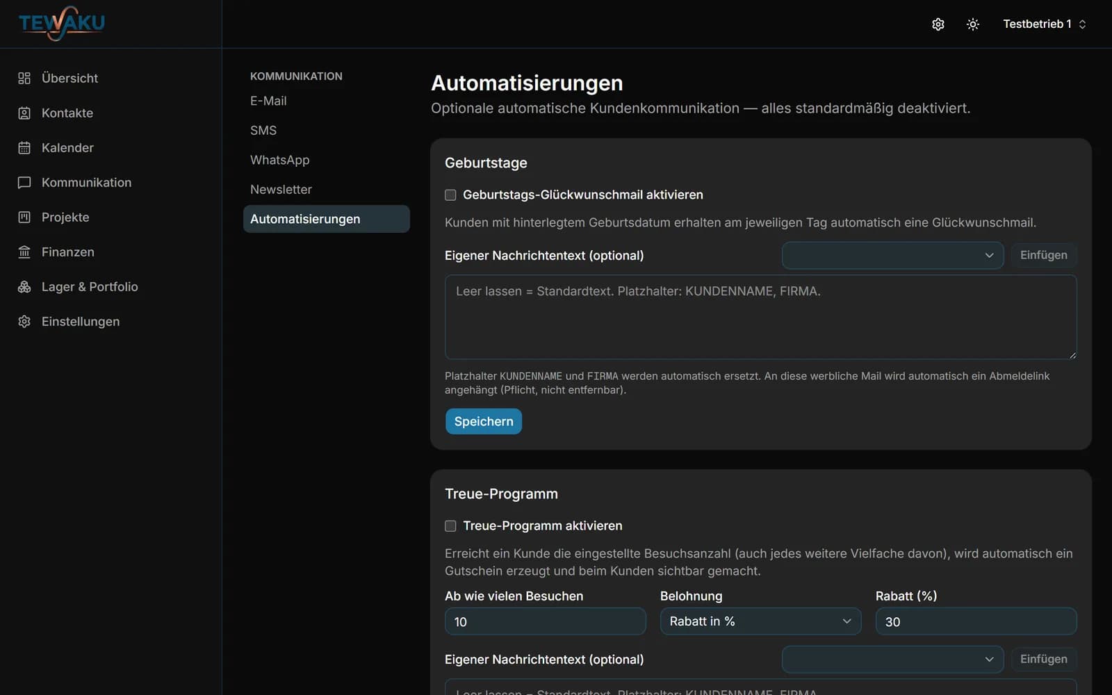 TEWAKU-Automatisierungen: Geburtstagsmails und Treueprogramm